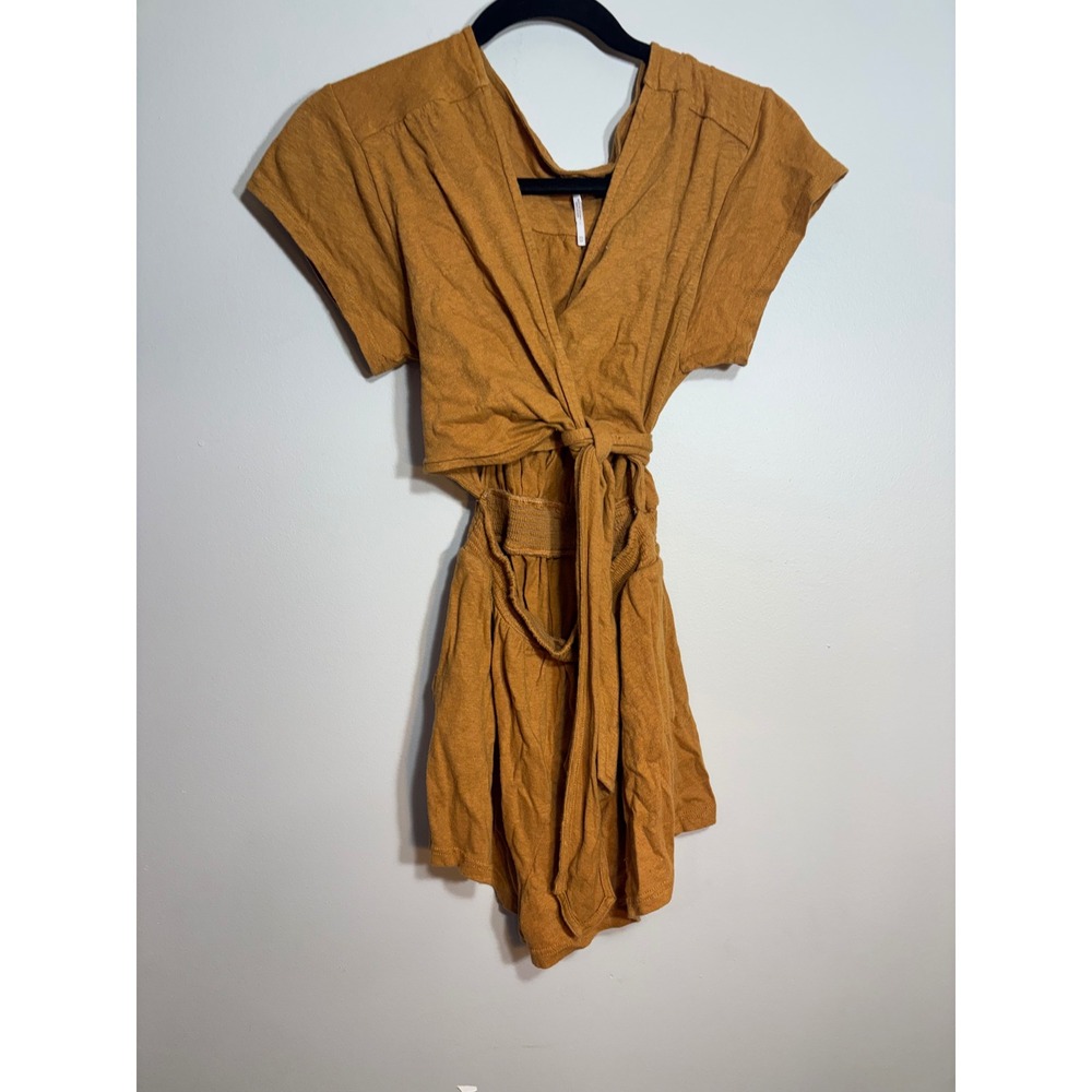 Free People Mustard Yellow Wrap Front Tie Waist Cutout Romper‎ XS